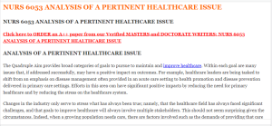 NURS 6053 ANALYSIS OF A PERTINENT HEALTHCARE ISSUE
