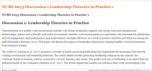 NURS 6053 Discussion 1 Leadership Theories in Practice 1