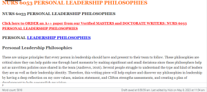 NURS 6053 PERSONAL LEADERSHIP PHILOSOPHIES