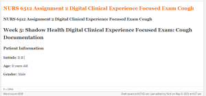 NURS 6512 Assignment 2 Digital Clinical Experience Focused Exam Cough