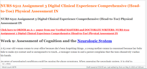 NURS 6512 Assignment 3 Digital Clinical Experience Comprehensive (Head-to-Toe) Physical Assessment IN
