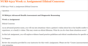 NURS 6512 Week 11 Assignment Ethical Concerns