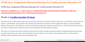 NURS 6521 Assignment Pharmacotherapy for Cardiovascular Disorders IN