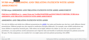 NURS 6630 ASSESSING AND TREATING PATIENTS WITH ADHD ASSIGNMENT