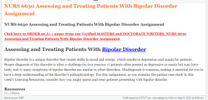 NURS 6630 Assessing and Treating Patients With Bipolar Disorder Assignment