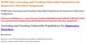 NURS 6630 Assessing and Treating Vulnerable Populations for Depressive Disorders Assignment