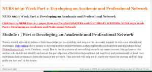 NURS 6630 Week Part 1 Developing an Academic and Professional Network