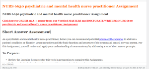 NURS 6630 psychiatric and mental health nurse practitioner Assignment
