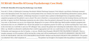 NURS 687 Benefits Of Group Psychoherapy Case Study