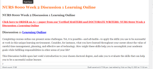 NURS 8000 Week 2 Discussion 1 Learning Online