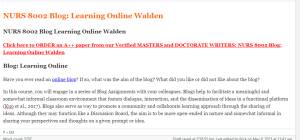NURS 8002 Blog Learning Online Walden