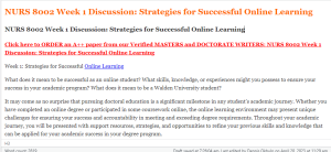 NURS 8002 Week 1 Discussion Strategies for Successful Online Learning