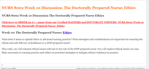 NURS 8002 Week 10 Discussion The Doctorally Prepared Nurse Ethics