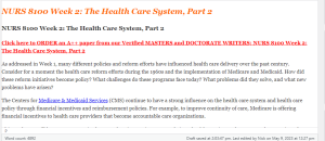 NURS 8100 Week 2 The Health Care System, Part 2
