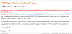 NURS 8100 Week 3 The Policy Process