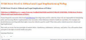 NURS 8100 Week 6 Ethical and Legal Implications of Policy