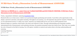 NURS 8201 Week 4 Discussion Levels of Measurement ANSWERS