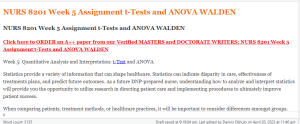 NURS 8201 Week 5 Assignment t-Tests and ANOVA WALDEN