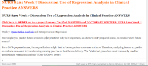 NURS 8201 Week 7 Discussion Use of Regression Analysis in Clinical Practice ANSWERS
