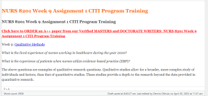 NURS 8201 Week 9 Assignment 1 CITI Program Training