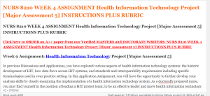 NURS 8210 WEEK 4 ASSIGNMENT Health Information Technology Project [Major Assessment 5] INSTRUCTIONS PLUS RUBRIC