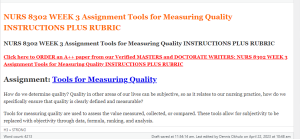 NURS 8302 WEEK 3 Assignment Tools for Measuring Quality INSTRUCTIONS PLUS RUBRIC