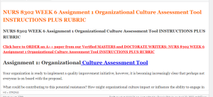 NURS 8302 WEEK 6 Assignment 1 Organizational Culture Assessment Tool INSTRUCTIONS PLUS RUBRIC