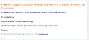 Northern Virginia Community College Introduction to Medical Terminology Discussions