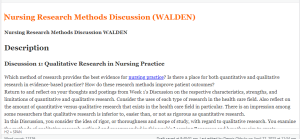 Nursing Research Methods Discussion WALDEN