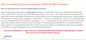 PHC 101 Saudi Electronic University Public Health Worksheet