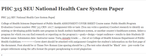PHC 315 SEU National Health Care System Paper
