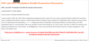 PHC 362 SEU Workplace Health Promotion Discussion