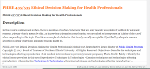 PHHE 435 535 Ethical Decision Making for Health Professionals