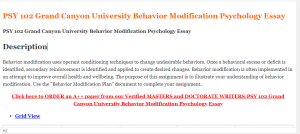 PSY 102 Grand Canyon University Behavior Modification Psychology Essay