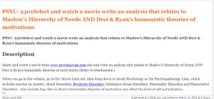 PSYC- 2301Select and watch a movie write an analysis that relates to Maslow's Hierarchy of Needs AND Deci & Ryan's humanistic theories of motivations