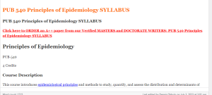 PUB 540 Principles of Epidemiology SYLLABUS