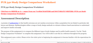 PUB 540 Study Design Comparison Worksheet