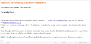 Primary Production and Phytoplankton