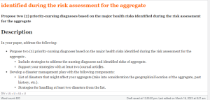 Propose two (2) priority-nursing diagnoses based on the major health risks identified during the risk assessment for the aggregate