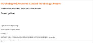 Psychological Research Clinical Psychology Report