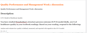 Quality Performance and Management Week 1 discussion