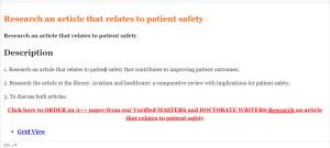 Research an article that relates to patient safety