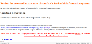 Review the role and importance of standards for health information systems