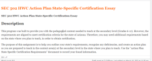 SEC 502 HWC Action Plan State-Specific Certification Essay