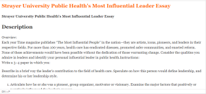 Strayer University Public Health's Most Influential Leader Essay
