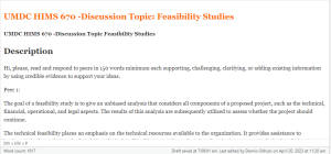 UMDC HIMS 670 -Discussion Topic Feasibility Studies