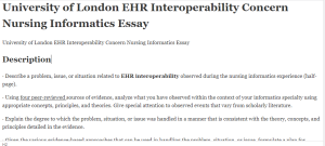 University of London EHR Interoperability Concern Nursing Informatics Essay