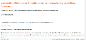 University of New Haven Security Issues in Humanitarian Operations Response