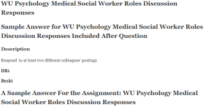 WU Psychology Medical Social Worker Roles Discussion Responses