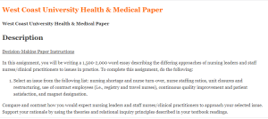 West Coast University Health & Medical Paper